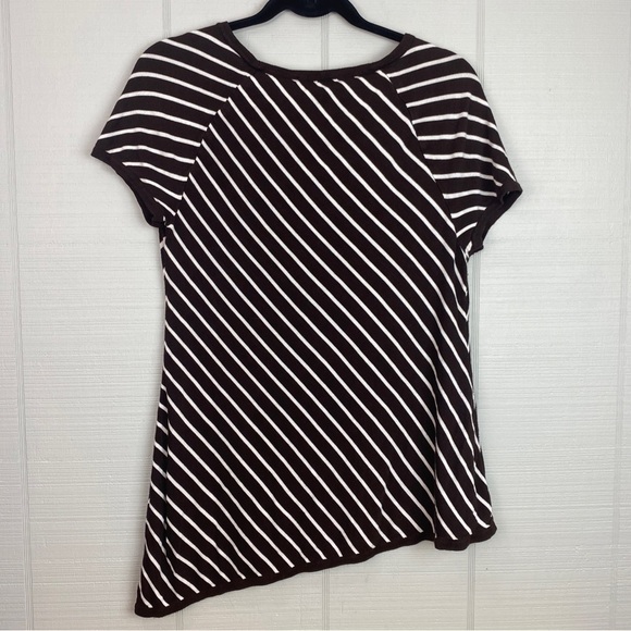 INS International Concepts Brown & White Striped Short Sleeve Sweater Top XL - Picture 2 of 3